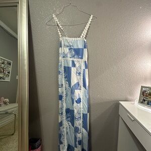 Blue and White Floral Maxi Dress